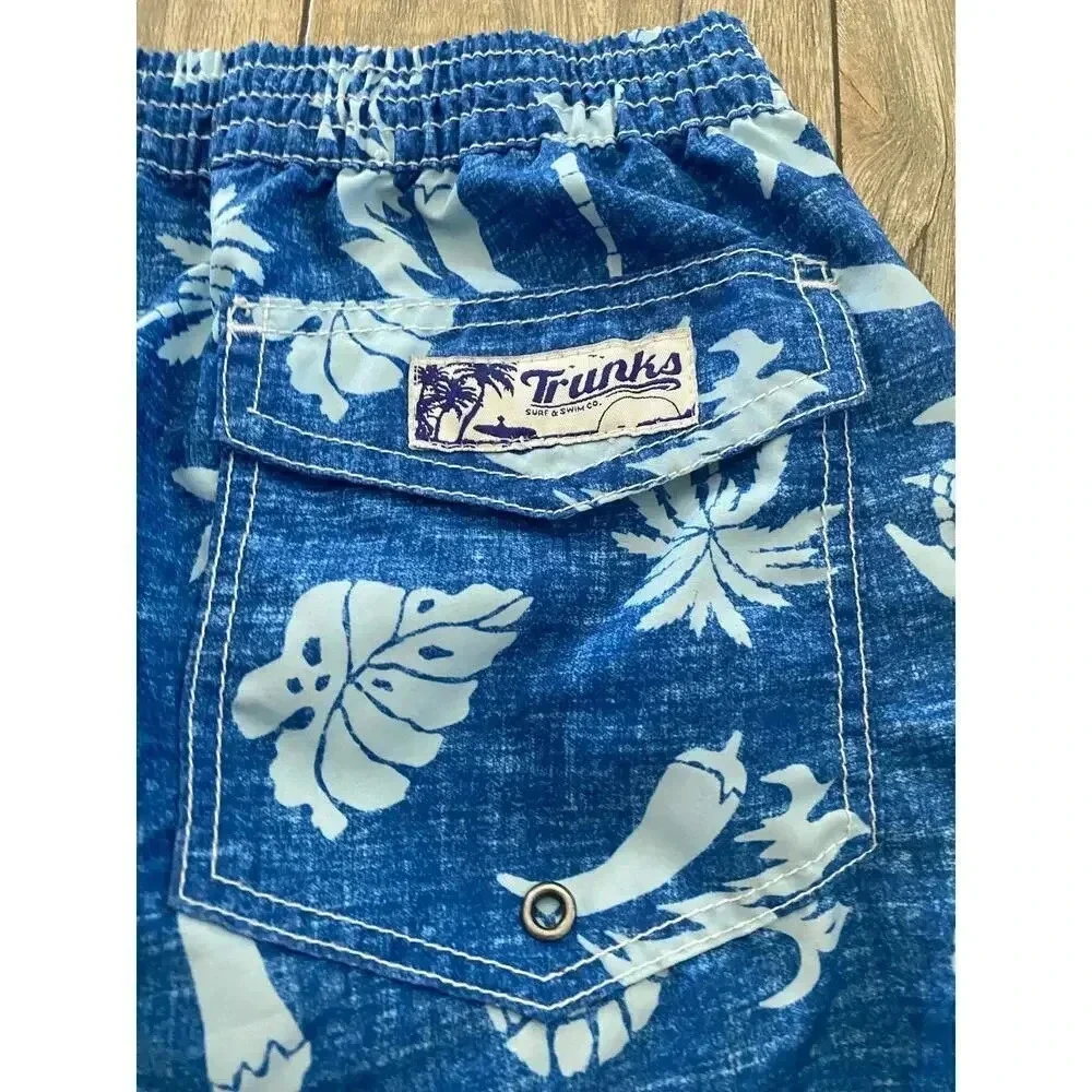 Trunks Men's Blue Coral Reef Hawaiian Print Swim Trunks Shorts Size Large